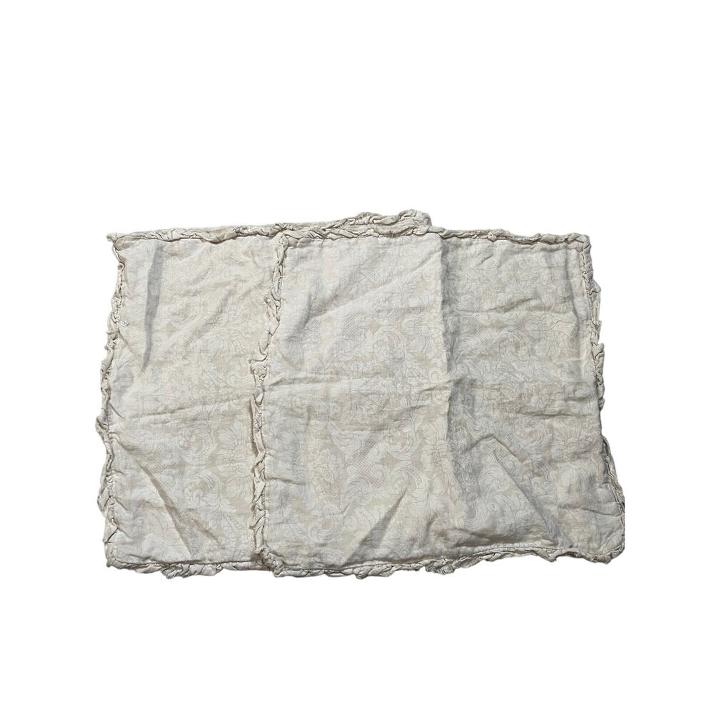 Vintage Rachel Ashwell Shabby Chic 100% Linen Ruffle Embossed Print Pillowcases